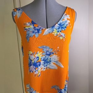 a.n.a Orange & Blue Floral Summer Top Size Med